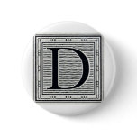 Artistic Letter "D" Woodcut Woodblock Initial Pinback Buttons