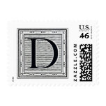 Artistic Letter "D" Woodcut Woodblock Initial Postage