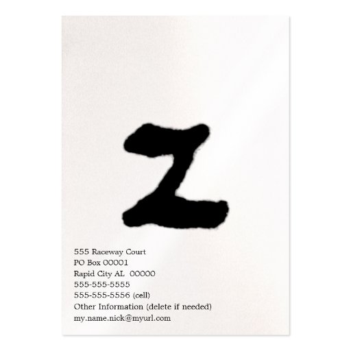 Artistic Letter "Z" Hand Lettered Style Initial Business Card (back side)