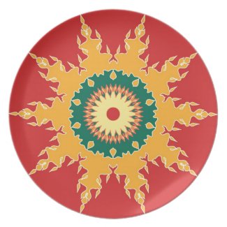 Artistic mandala on red dinner plates