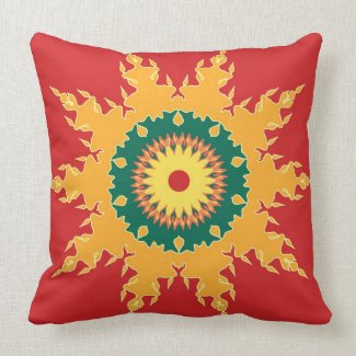 Artistic mandala on red throw pillows
