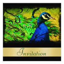 Artistic Peacock Christmas Holiday Invitation