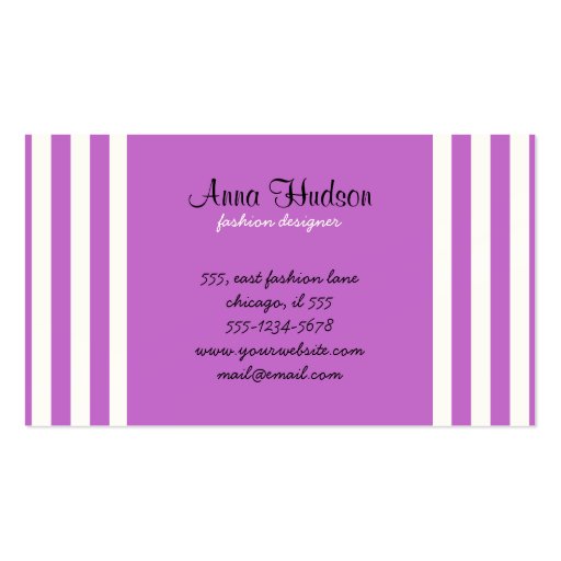Artistic Retro Chic Stripes Lines White Purple Business Card (front side)