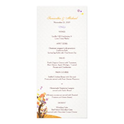 Artistic Tree Theme Wedding Menus Custom Rack Card