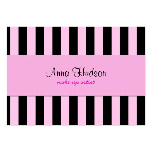 Artistic Trendy Chic Stripes Pink Black Business Card Template (front side)