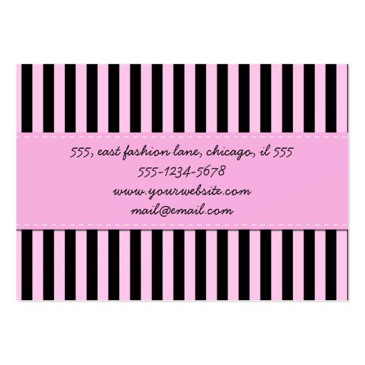 Artistic Trendy Chic Stripes Pink Black Business Card Template (back side)