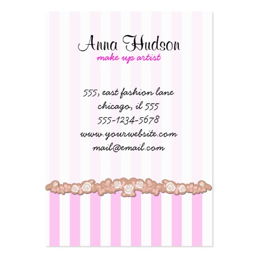 Artistic Trendy Chic Stripes Pink White Business Card (front side)