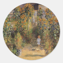 Artist's Garden at Vetheuil by Monet, Vintage Art Round Stickers