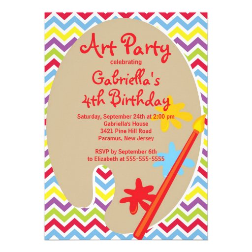 Arts & Crafts Kids Paint Birthday Party Custom Announcement