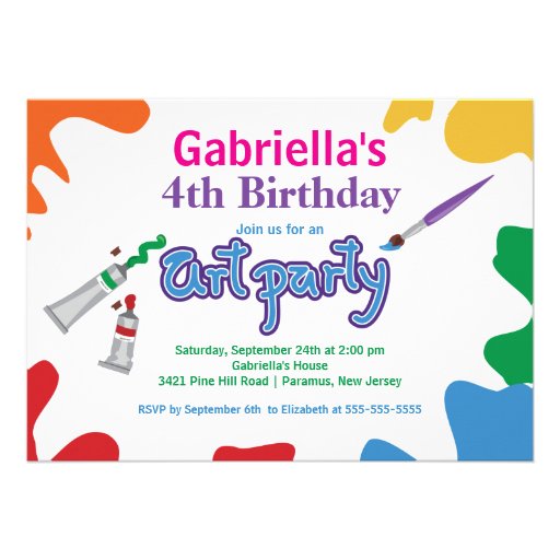 Arts & Crafts Kids Paint Birthday Party Personalized Invite