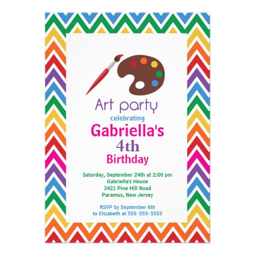 Arts & Crafts Kids Paint Birthday Party Announcements (front side)