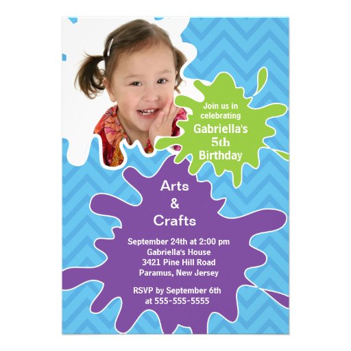 Arts & Crafts Kids Paint Photo Birthday Party Personalized Invitation