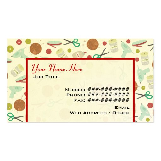 Arts & Crafts Themed Business Card (back side)