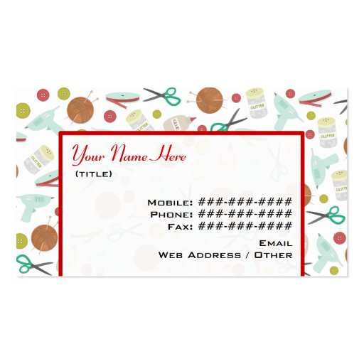 Arts & Crafts Themed Business Card (front side)