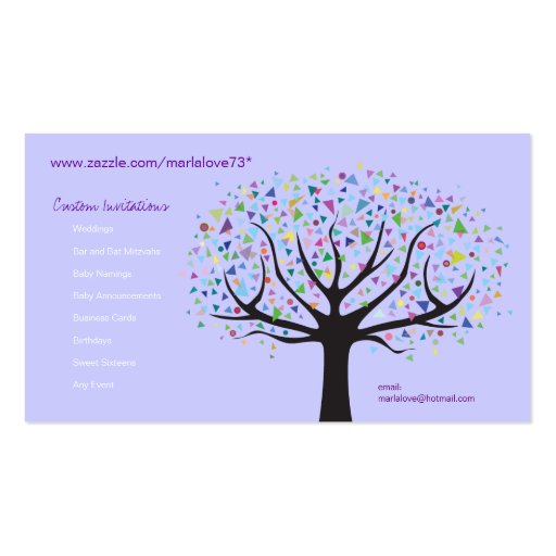 Artsy Unique Tree Business Card Art designer (back side)