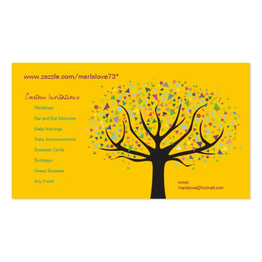 Artsy Unique Tree Business Card Art designer (back side)