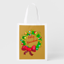 Arty Christmas Wreath Grocery Bag