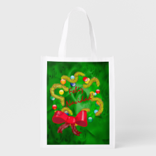 Arty Christmas Wreath with Green Background Grocery Bag