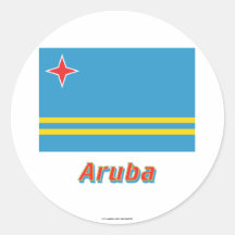 Aruba Flag with Name Round Sticker