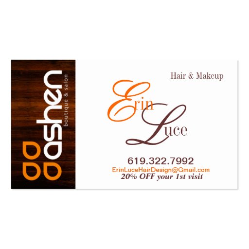 Ashen Boutique & Salon wood grain business card