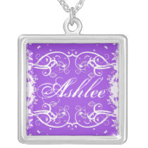 "Ashlee" on purple flourish swirls necklace
