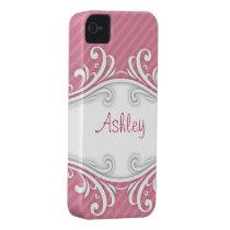 Ashley Pink Striped iPhone Case Personalized Iphone 4 Case