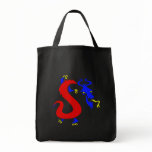 Asian Angry Primary Color Dragon Canvas Bags