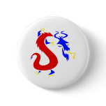 Asian Angry Primary Color Dragon Pinback Button