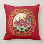 Asian Bird Art on Deep Red Background Pillow pillows