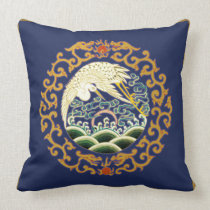 Asian Bird Art Pillow in Deep Blue