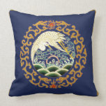 Asian Bird Art Pillow in Deep Blue pillows
