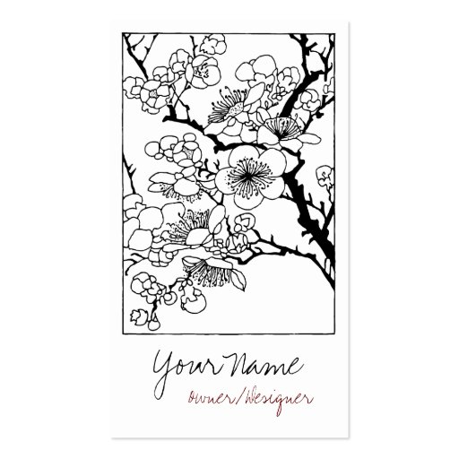 Asian Black/White Floral Design Business Cards (front side)