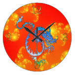 Asian Blue Dragon Fantasy Art Clock