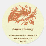 Asian Chinese peacock custom circle address label Round Sticker