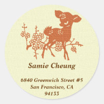 Asian deer young doe custom circle address label stickers