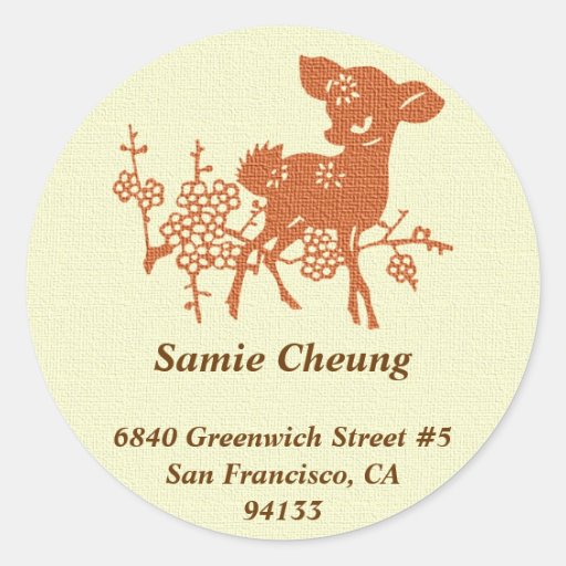 Asian deer young doe custom circle address label round sticker