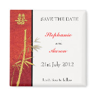 Asian Double Happiness Bamboo Red Save The Date magnet