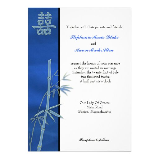 Asian Double Happiness Blue Wedding Invitation