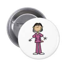 Asian Female Stick Figure Nurse  Button