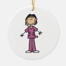 Asian Female Stick Figure Nurse Christmas Ornaments