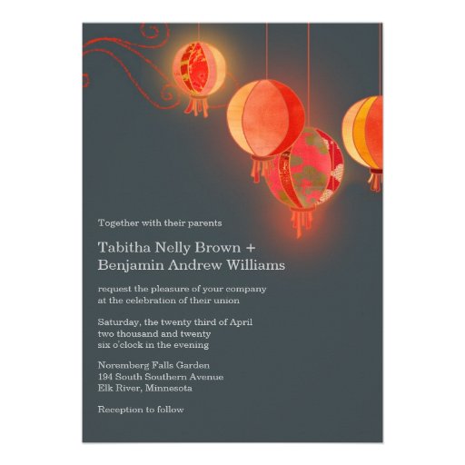 Asian Flare Red Lanterns Elegant Formal Wedding Invitation
