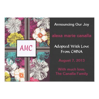 Asian Floral Mix Monogram Adoption Announcement