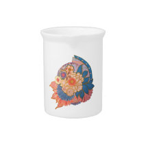 Asian Flower Collage art Beverage Pitcher