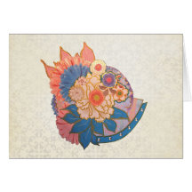 Asian Flower Collage art Greeting Cards