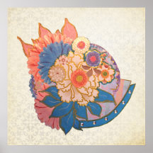 Asian Flower Collage art Poster
