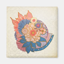 Asian Flower Collage art Refrigerator Magnet