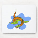 Asian Green Orange Serpant Dragon Mouse Pad