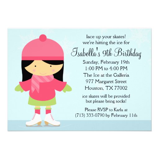 Asian Ice Skating Birthday Party Custom Announcements