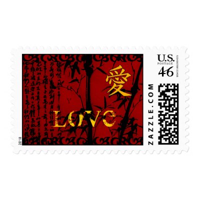 Asian Love Red Postage by ArtByLindaLou