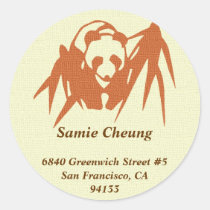 Asian panda bamboo custom circle address label stickers
